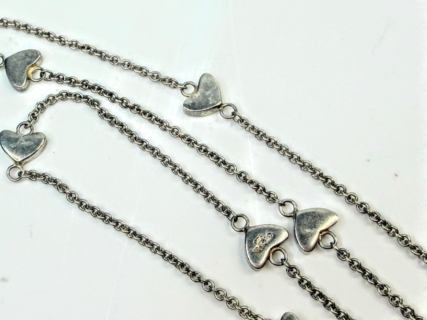 Vintage Tiffany & Co Sterling Silver 10-Heart Station Lariat Necklace JR1600
