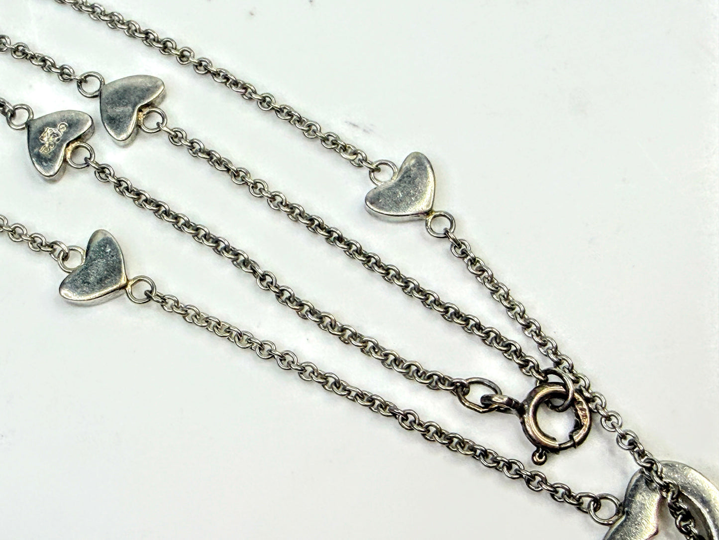 Vintage Tiffany & Co Sterling Silver 10-Heart Station Lariat Necklace JR1600