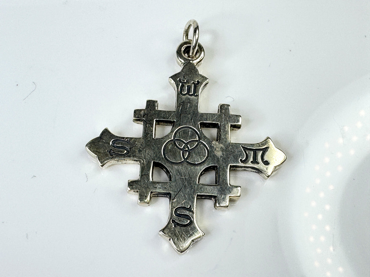 Vintage Sterling Silver Four Gospels Crux Lux Cross Pendant JR1759