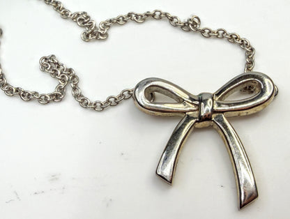 Vintage Tiffany & Co. Sterling Silver Bow Ribbon Necklace 15" JR1601