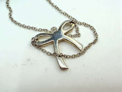 Vintage Tiffany & Co. Sterling Silver Bow Ribbon Necklace 15" JR1601