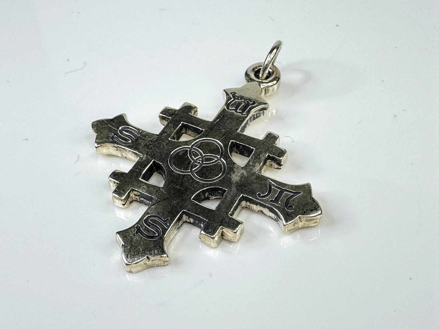 Vintage Sterling Silver Four Gospels Crux Lux Cross Pendant JR1759