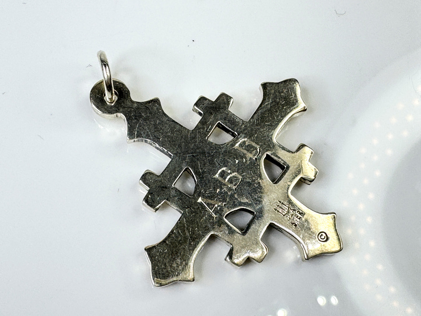 Vintage Sterling Silver Four Gospels Crux Lux Cross Pendant JR1759