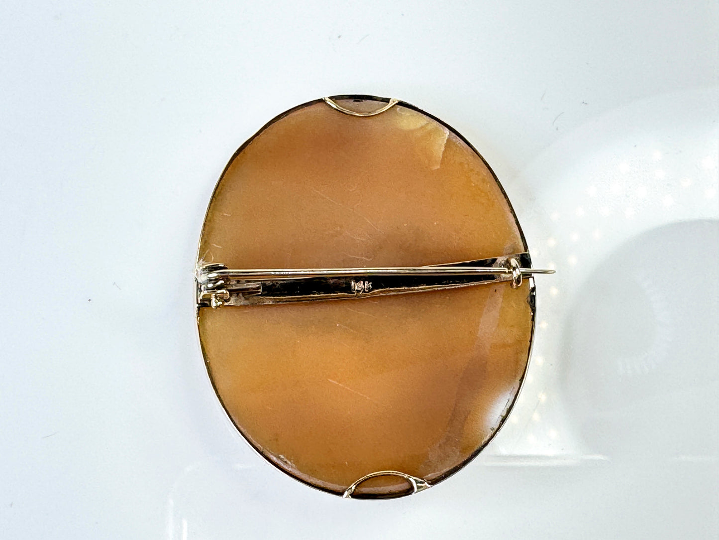 Antique 14K Gold Hand Carved Scenic Shell Cameo Brooch Pendant 2" 12.1g JR1760