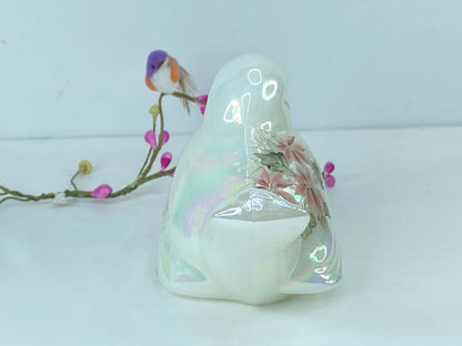 Fenton White Opalescent Christmas Hand Painted Bird Figurine Signed A559