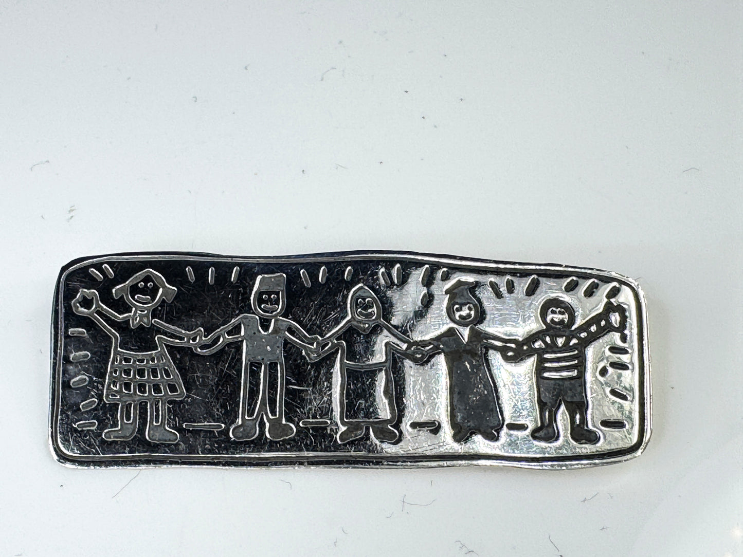 Vintage Mexico Sterling Silver Multicultural Children Brooch 17.6g 2 5/16" JR1761