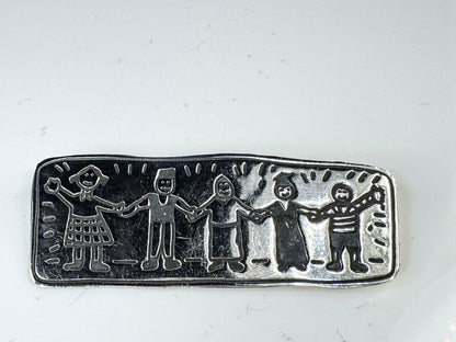 Vintage Mexico Sterling Silver Multicultural Children Brooch 17.6g 2 5/16" JR1761
