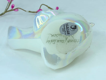 Fenton White Opalescent Christmas Hand Painted Bird Figurine Signed A559