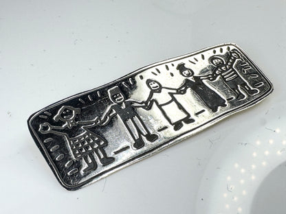 Vintage Mexico Sterling Silver Multicultural Children Brooch 17.6g 2 5/16" JR1761