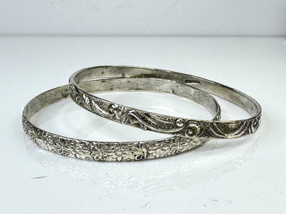 Vintage Sterling Silver Floral Embossed Stacking Bangle Bracelet 8" 28.5g JR1762