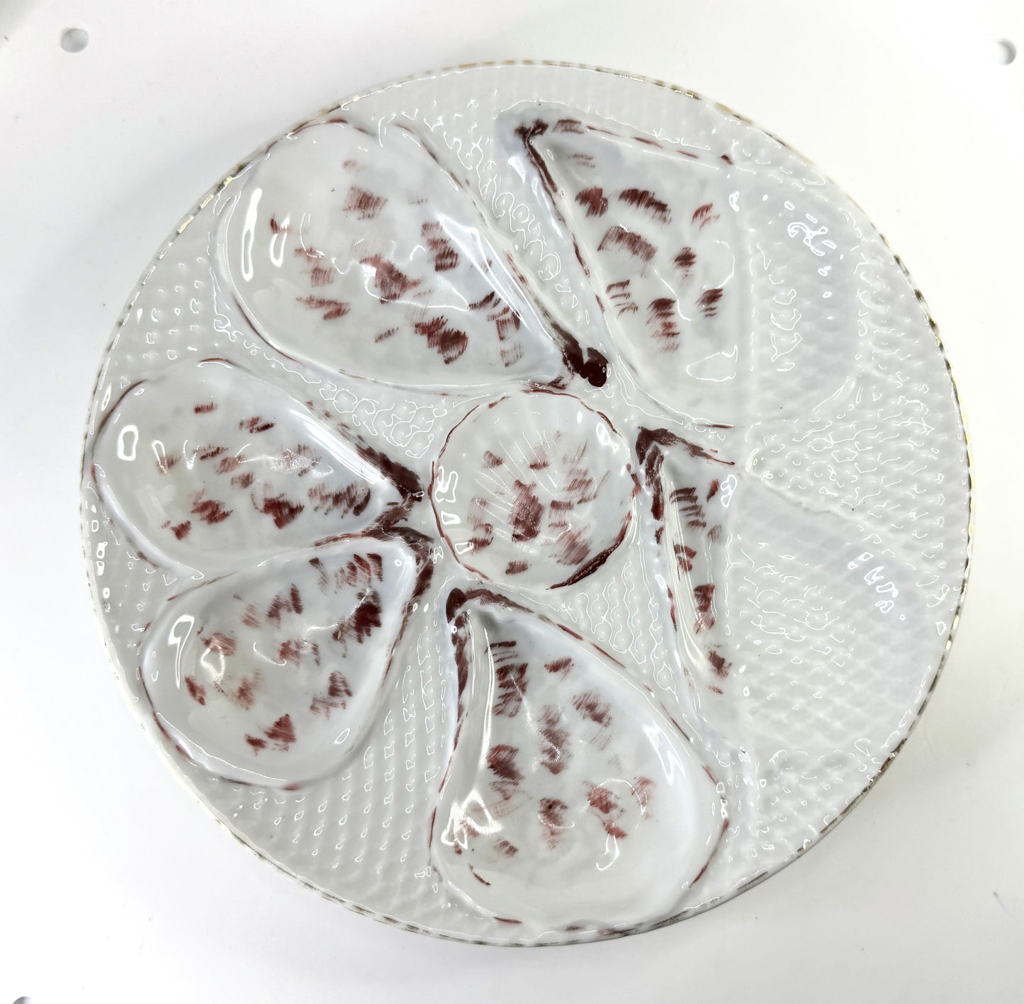 Antique Oyster Plate German Oyster Plate with Fishnet c.1800's, 8.25" A476