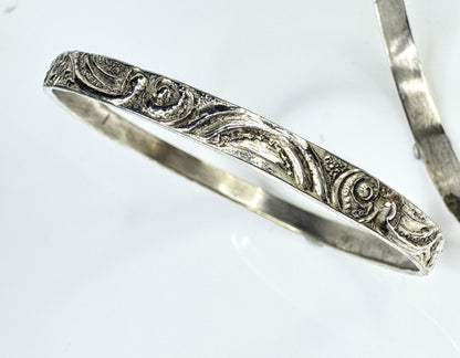 Vintage Sterling Silver Floral Embossed Stacking Bangle Bracelet 8" 28.5g JR1762