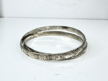 Vintage Sterling Silver Floral Embossed Stacking Bangle Bracelet 8" 28.5g JR1762