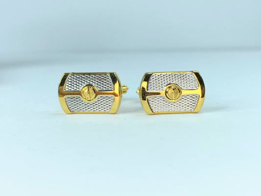 Authentic Alfred Dunhill D logo silver and gold tone texture cuff link GX110