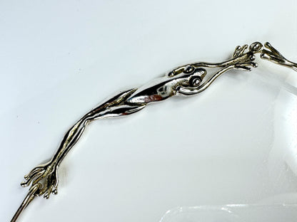 Rare Handmade Sterling Silver Three Frog Faux Opal Collar Necklace 38g JR1764