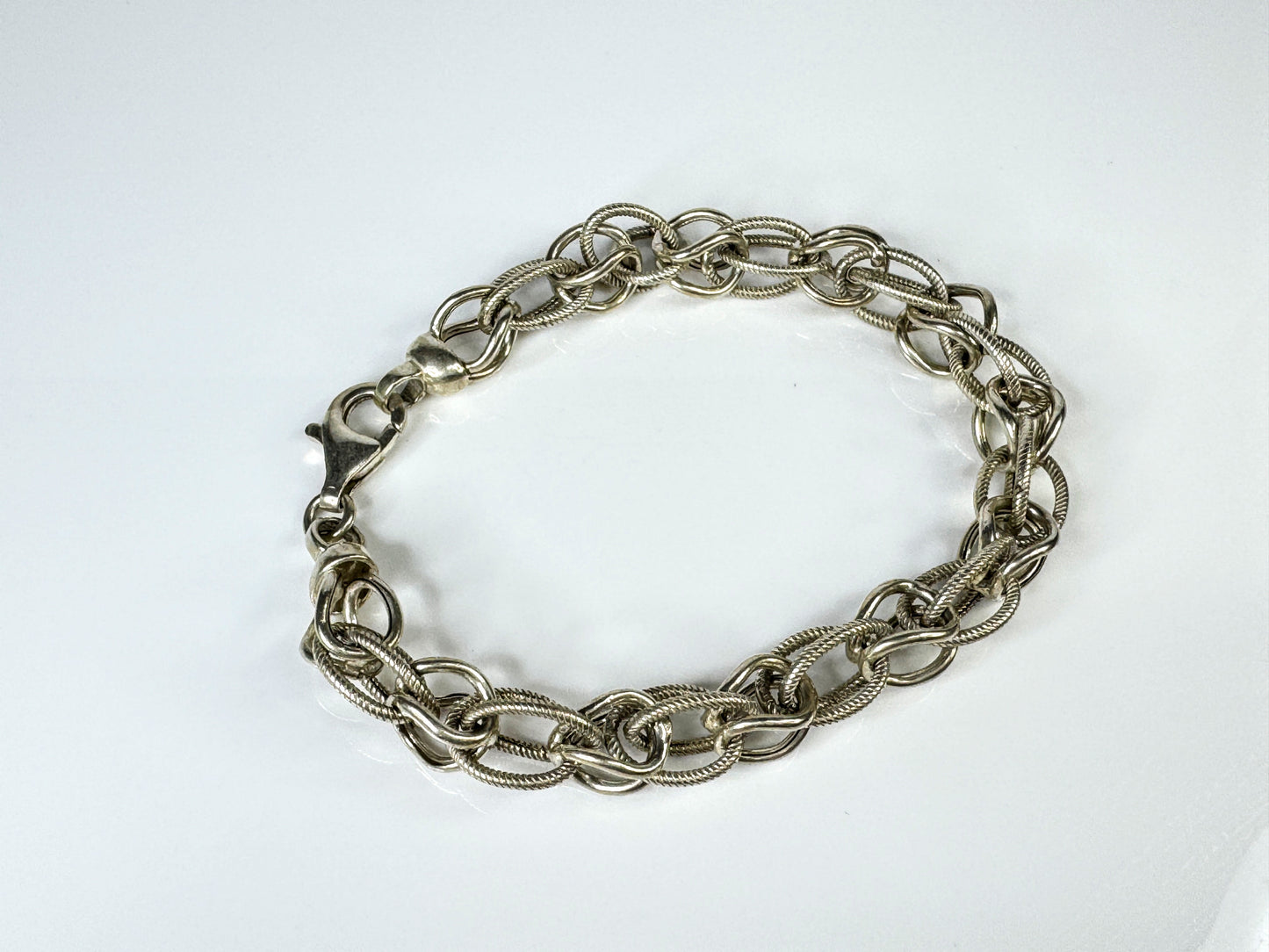 Milor Italy Sterling Silver Etched Polished Oval Link Bracelet 8.5" H925 JR1765