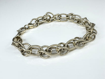 Milor Italy Sterling Silver Etched Polished Oval Link Bracelet 8.5" H925 JR1765