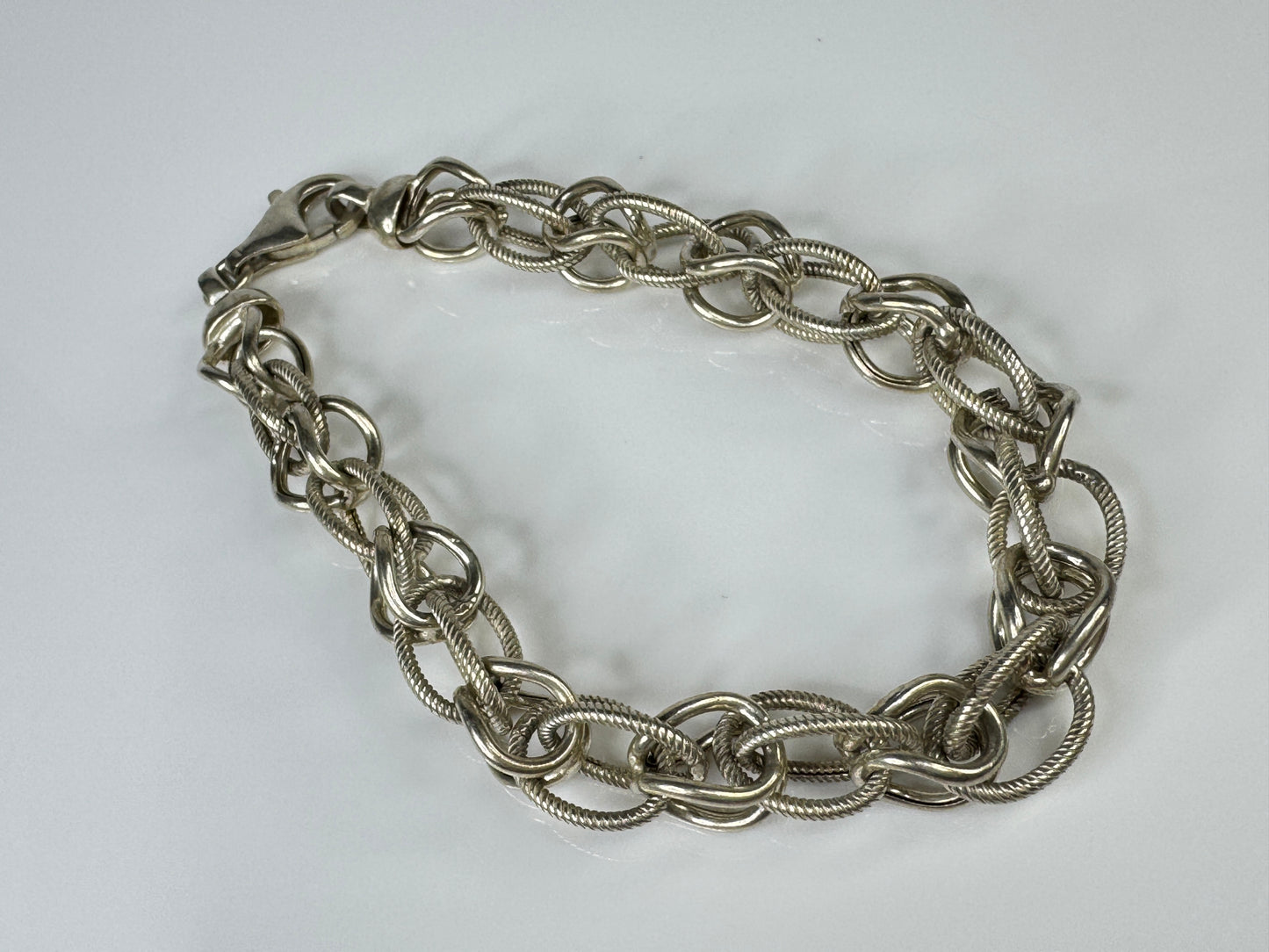 Milor Italy Sterling Silver Etched Polished Oval Link Bracelet 8.5" H925 JR1765