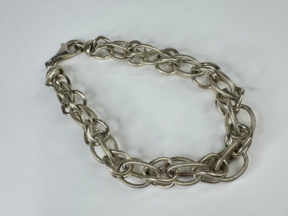Milor Italy Sterling Silver Etched Polished Oval Link Bracelet 8.5" H925 JR1765