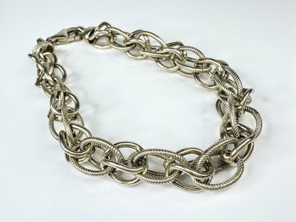 Milor Italy Sterling Silver Etched Polished Oval Link Bracelet 8.5" H925 JR1765