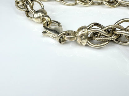 Milor Italy Sterling Silver Etched Polished Oval Link Bracelet 8.5" H925 JR1765