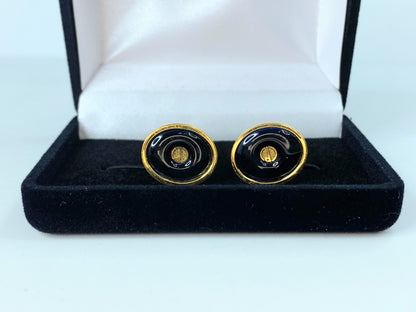 Authentic Alfred DunHill logo D Onyx oval cufflink tie clip set GS112