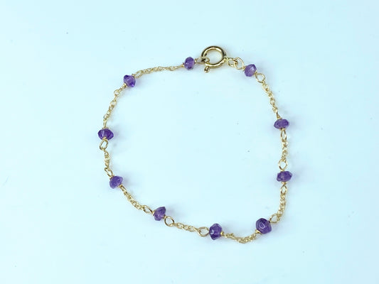 Handmade 14 karat natural Amethyst station child bracelet