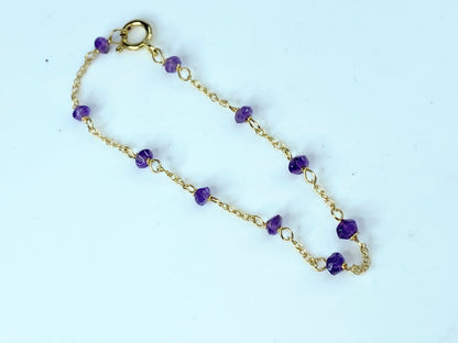 Handmade 14 karat natural Amethyst station child bracelet