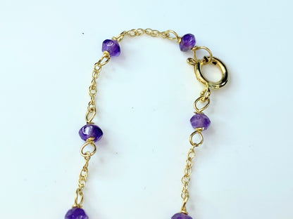 Handmade 14 karat natural Amethyst station child bracelet