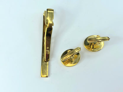 Authentic Alfred DunHill logo D Onyx oval cufflink tie clip set GS112