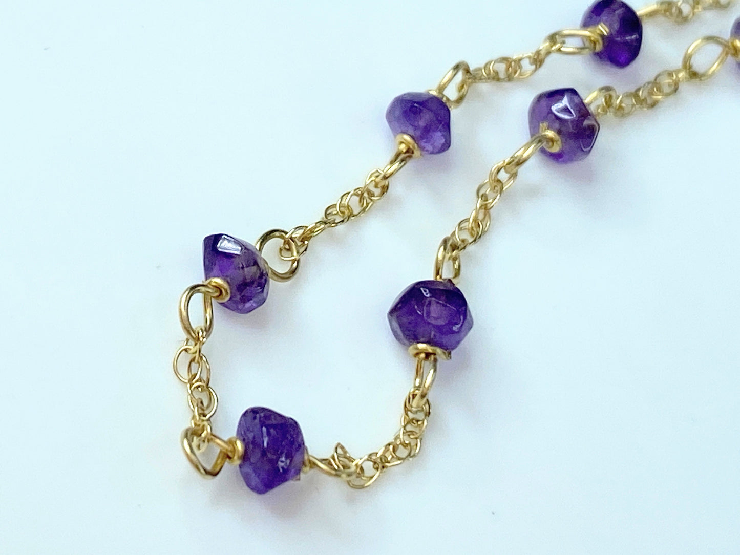 Handmade 14 karat natural Amethyst station child bracelet