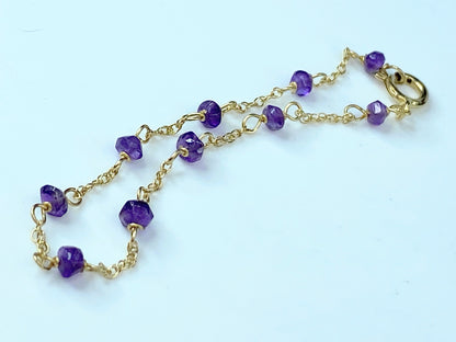 Handmade 14 karat natural Amethyst station child bracelet