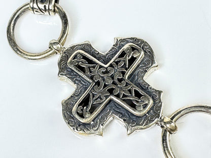 Rare Sterling Silver Triple Cross Toggle Bracelet, Scroll Openwork Links JR1767