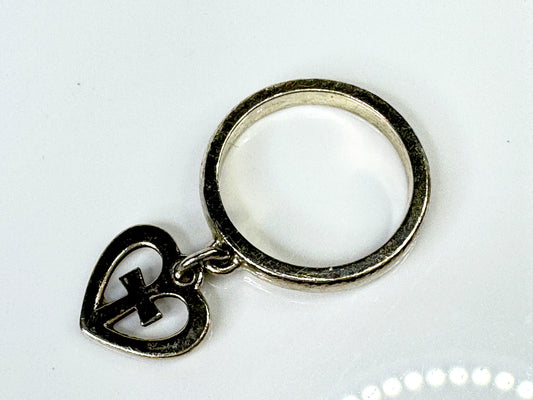 Vintage Sterling Silver Heart Cross Charm Ring Size 3.25 JR1769