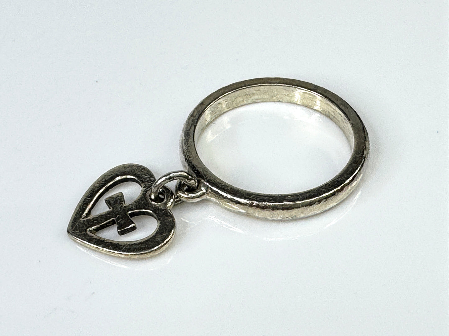 Vintage Sterling Silver Heart Cross Charm Ring Size 3.25 JR1769