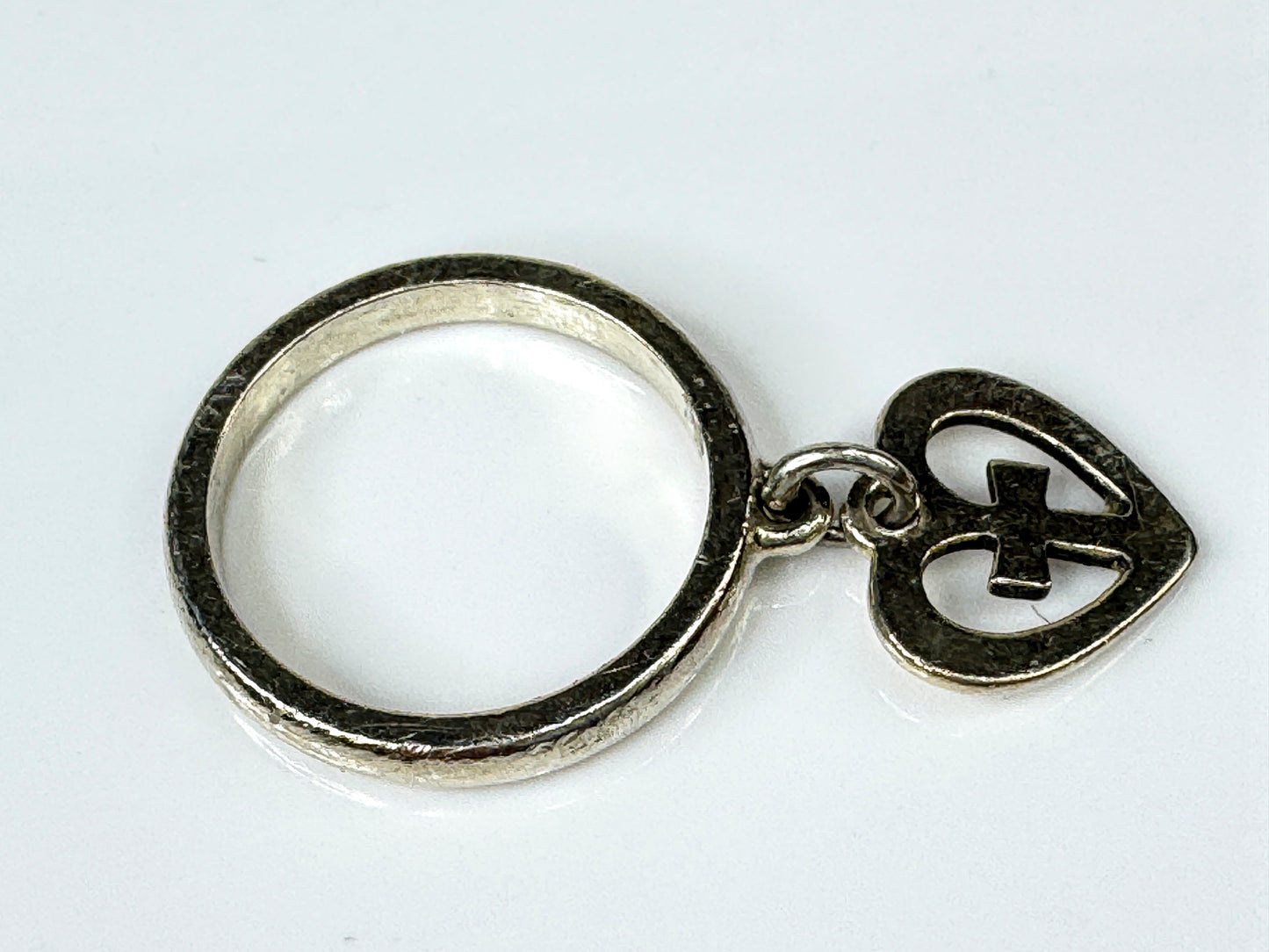 Vintage Sterling Silver Heart Cross Charm Ring Size 3.25 JR1769