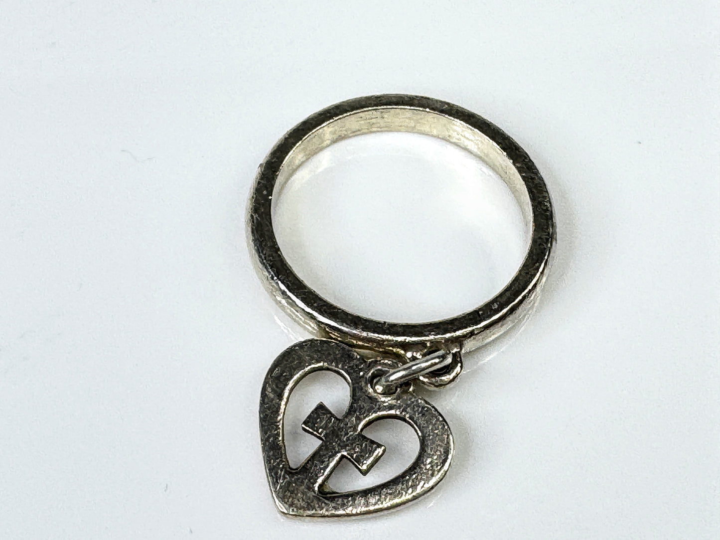 Vintage Sterling Silver Heart Cross Charm Ring Size 3.25 JR1769