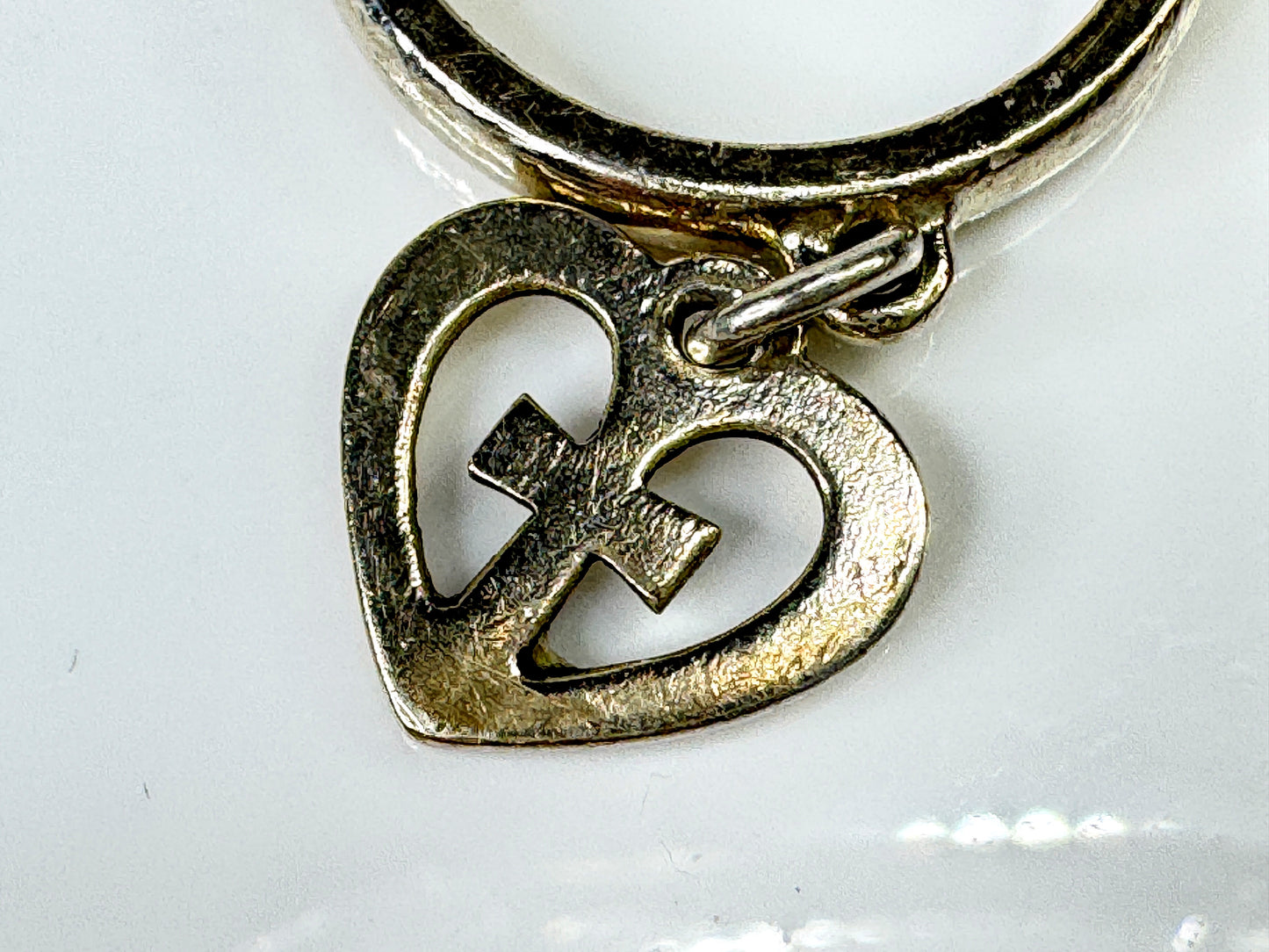 Vintage Sterling Silver Heart Cross Charm Ring Size 3.25 JR1769