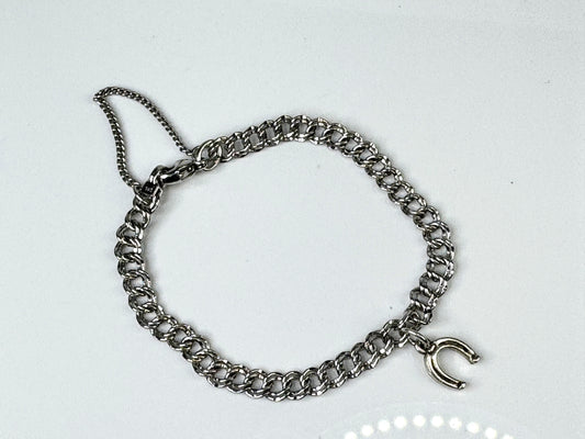 Vintage James Avery Sterling Silver Double Link Charm Bracelet Heart 7" JR1770