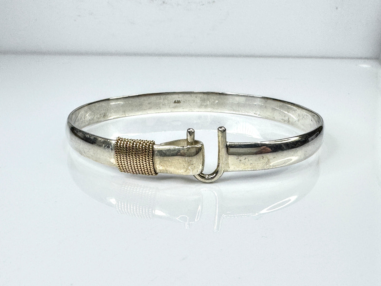 Men’s Handmade Sterling Silver & 14K Gold Hook Bangle Bracelet JR1771