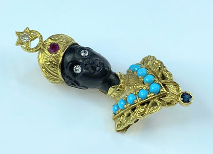 La Triomphe Blackamoor Diamond ruby Sapphire Turquoise 18 karat brooch