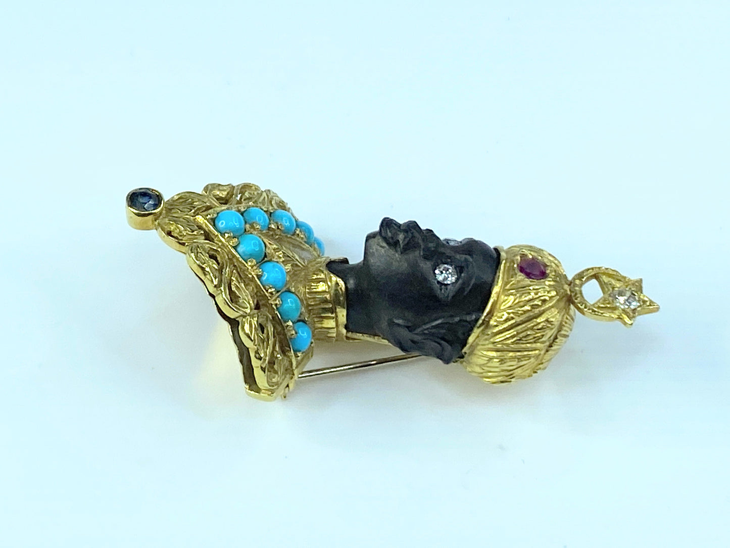 La Triomphe Blackamoor Diamond ruby Sapphire Turquoise 18 karat brooch