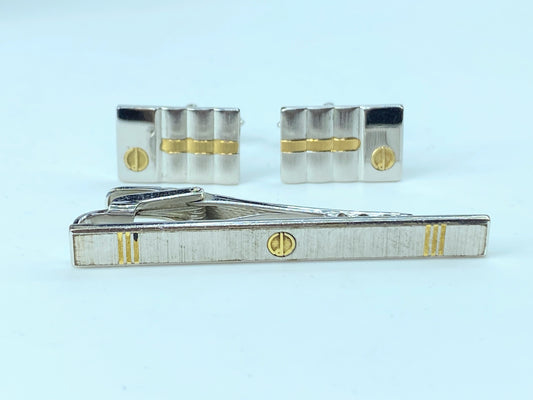 Vintage Alfred DunHill Gold Silver tone cufflinks and tie clip set GS11