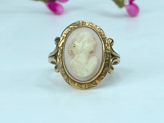 Antique 10K Gold Cameo Ring Engraved, Bust, Oval 2g size 6 JR1050
