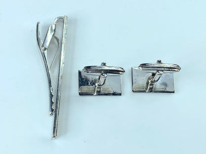 Vintage Alfred DunHill Gold Silver tone cufflinks and tie clip set GS11