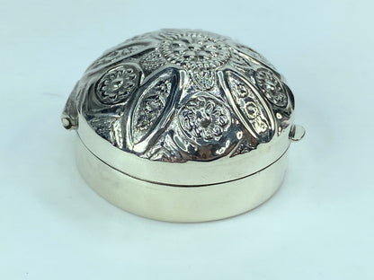 Floral Round Domed Pill Box Victorian Style 925 English Sterling Silver SS67