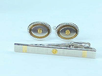 Alfred DunHill set gold silver tone cufflink tile clip authentic GS119