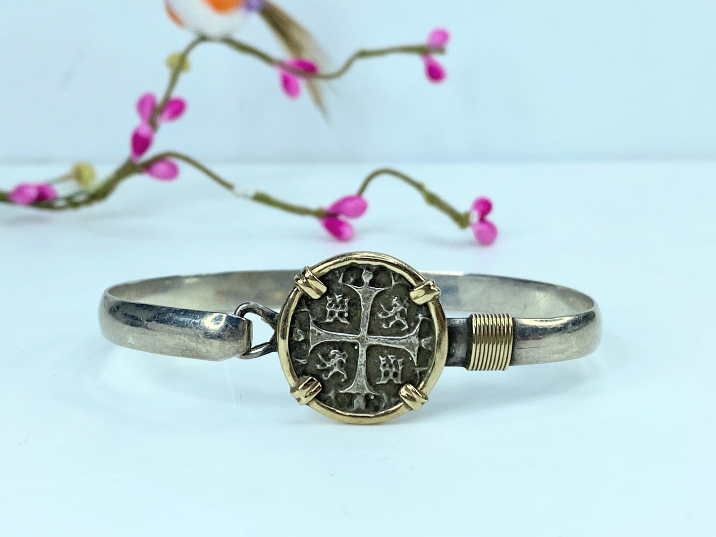 Atocha Treasure Coin Bracelet - Sterling Silver 14K Gold 8mm 7 Inch JR1051