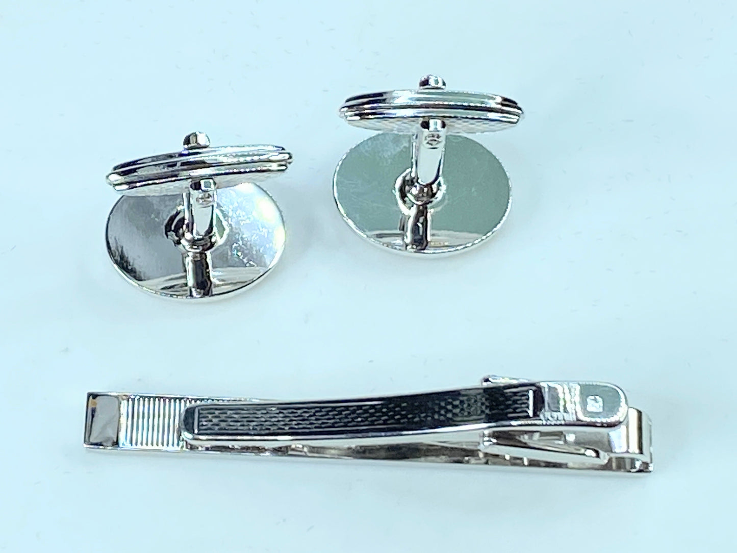 Alfred DunHill set gold silver tone cufflink tile clip authentic GS119