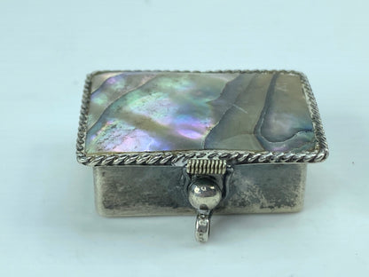 Abalone Shell Pill Box sterling silver Mexico round link border 7.8g SS68